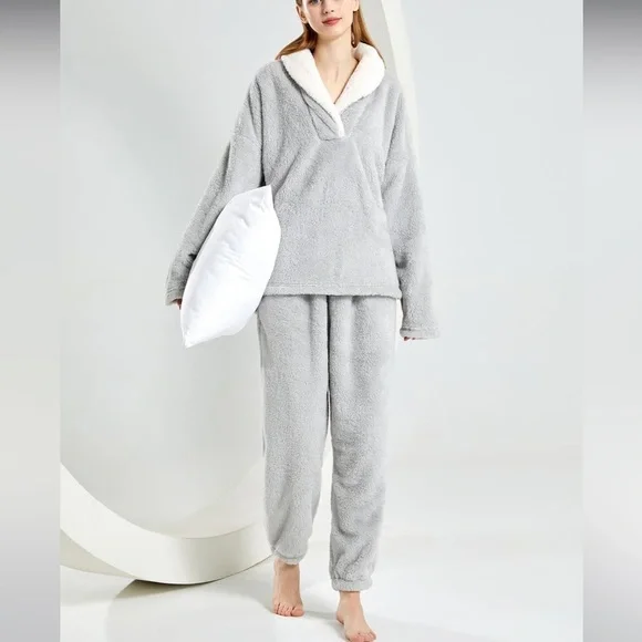 Gihuo Plush Pajama Set grey XL - Picture 4 of 6